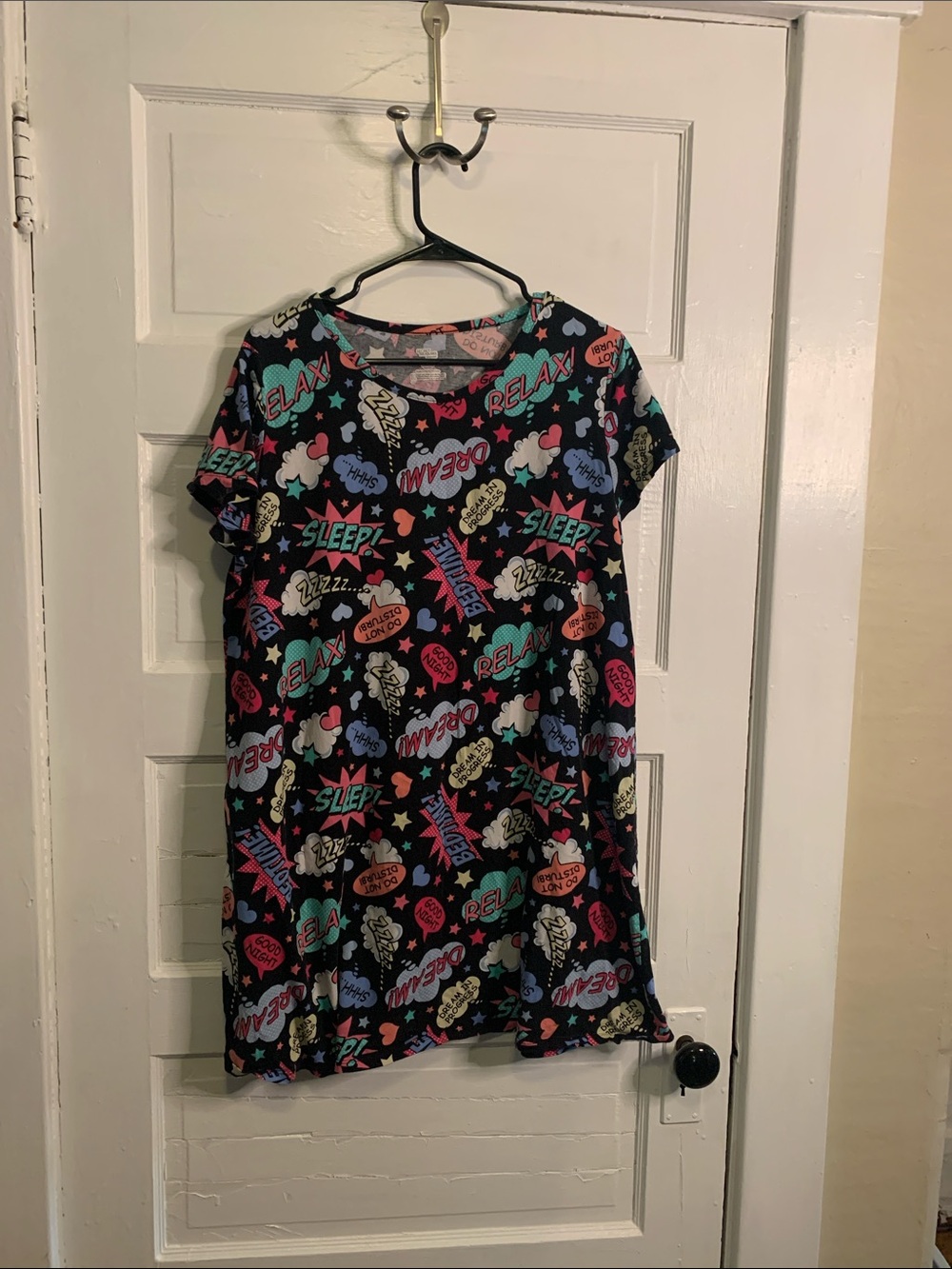 Secret Treasures Black Graphic Sleep Tee with Multicolor Pop Art